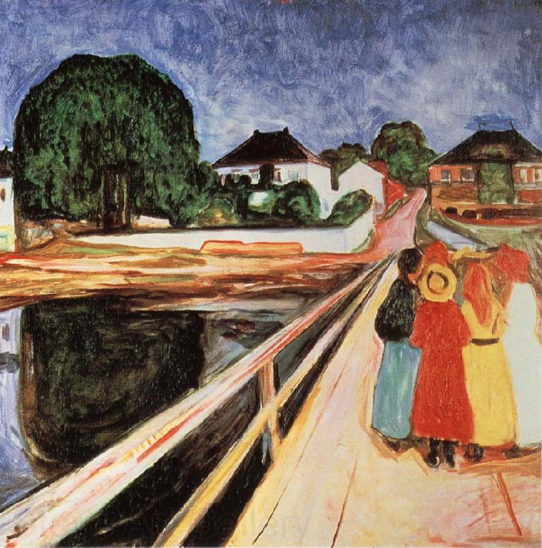 Edvard Munch Four girls on a bridge Spain oil painting art